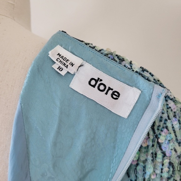 *Free With Purchase* 80’s D'ore shift dress midi turquoise beaded sequins - Picture 11 of 12